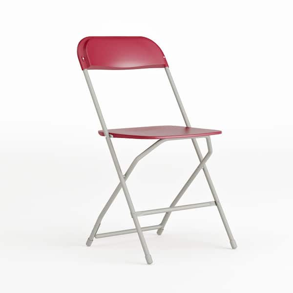 650 lbs. Capacity Red Metal Frame Plastic Seat Folding Utility Chair