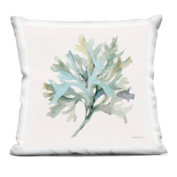 Coastal Bliss Coral Branch Off-White Print Zipper Polyester 18 in. X 18 in. Throw Pillow