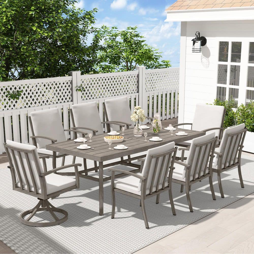 AluLux 9-Piece Aluminum Outdoor Dining Set with 2-Swivel Dining Chairs and Gray Cushions price history on PriceWatchPro