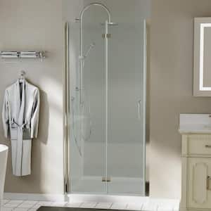 36 in. W to 37-3/8 in. W x 72 in. H Bi-Fold Frameless Shower Door in Brushed Nickel with Clear Glass