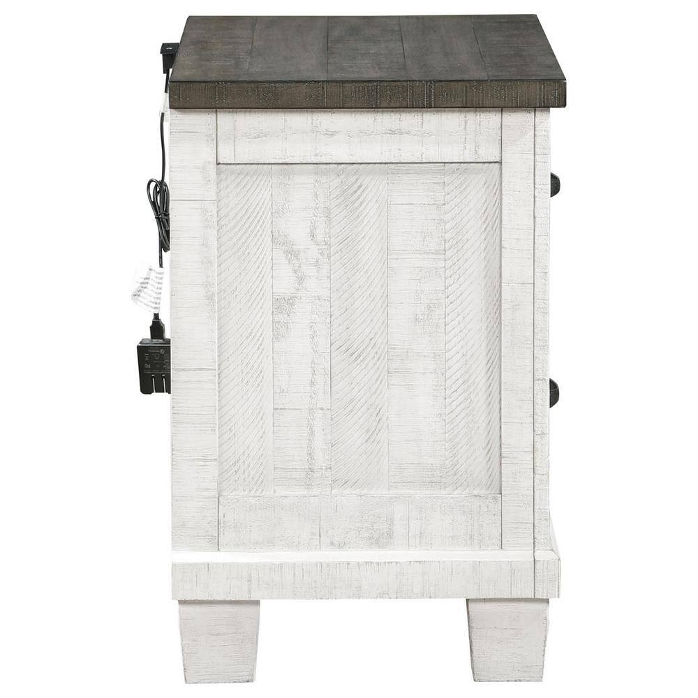 Distressed Gray and White 2-Drawer Pine Wood Nightstand