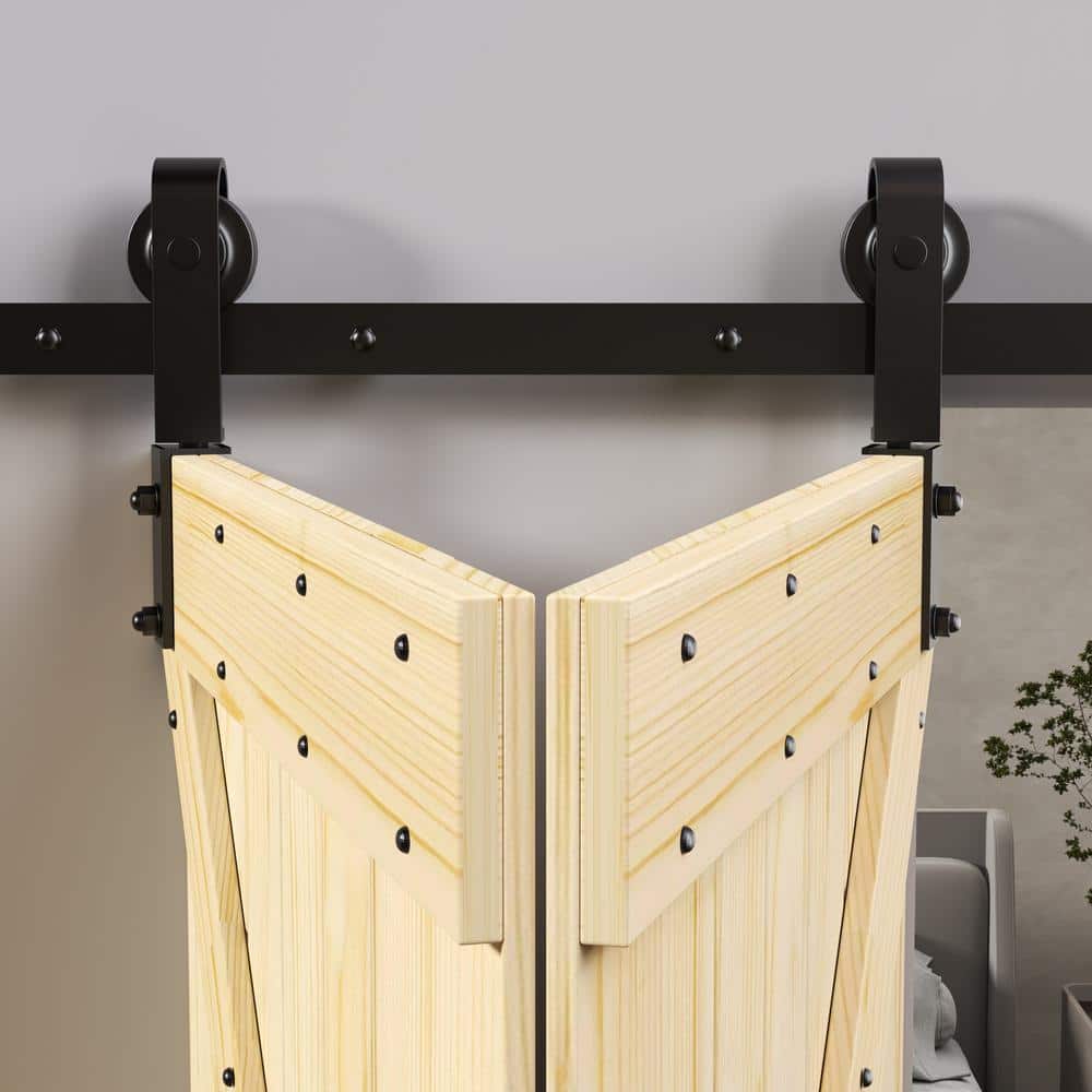 Dark Gray Solid Spruce Wood Bi-Fold Barn Door with Hardware Kit