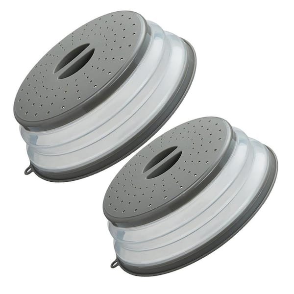 2-Piece White Polypropylene Plastic Microwave Splatter Cover w Ventilation Holes Foldable Kitchen Gadget Dishwasher Safe