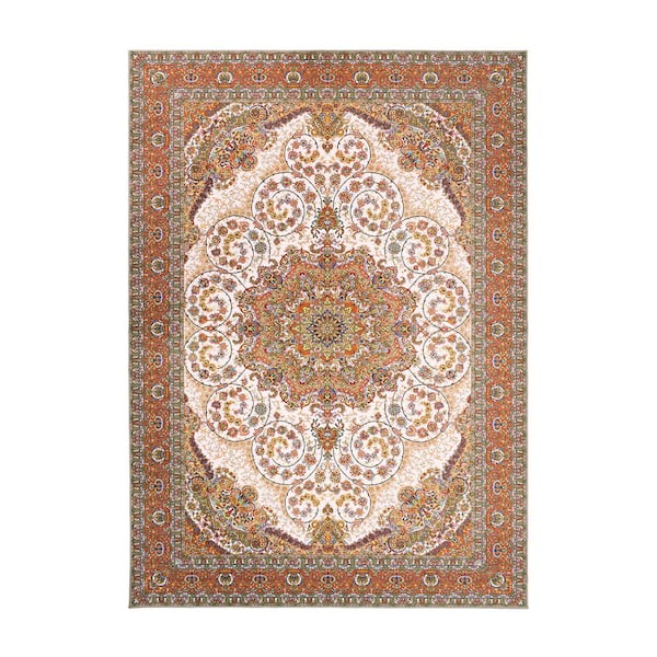 My Magic Carpet Zahara Amber 5 ft. x 7 ft. Medallion Washable Area Rug