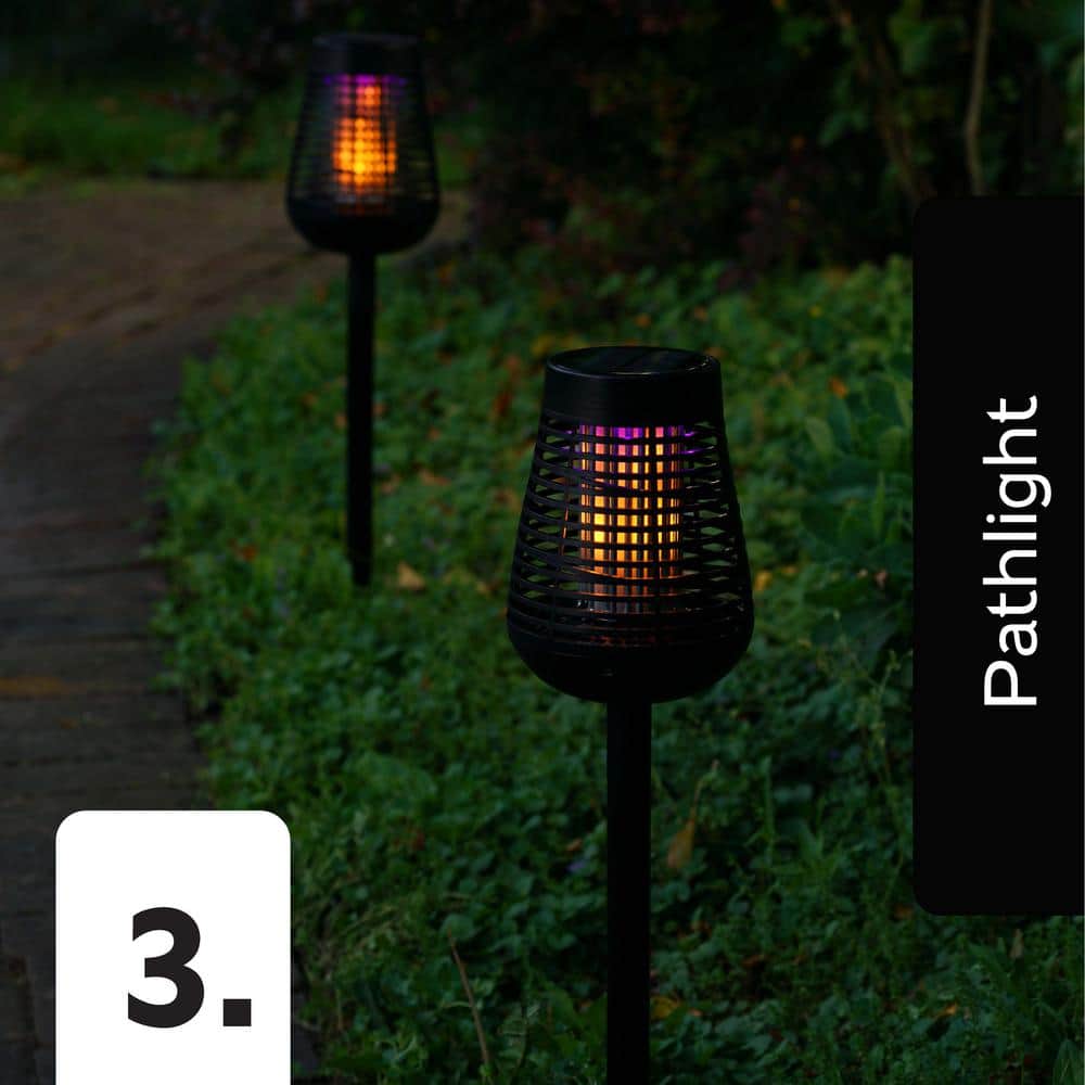 Black Solar Powered Outdoor Insect Killer Torch with LED Flame