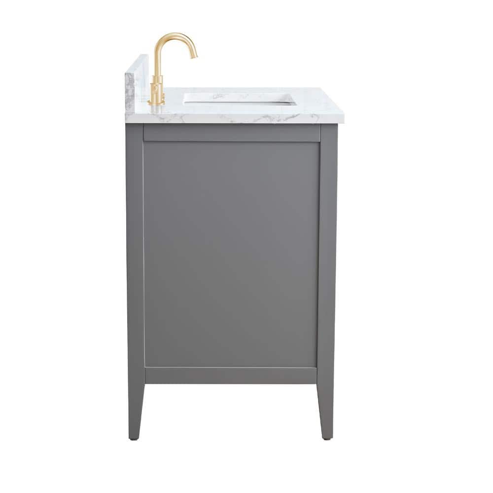 Cashmere Gray Poplar Wood Single Sink Bathroom Vanity with Engineered Marble Top