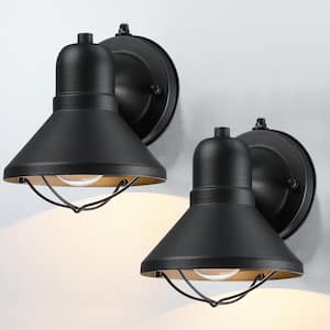 1-Light Dusk to Dawn Black Outdoor Hardwired Barn Light Wall Sconce with No Bulbs Included(Set of 2)