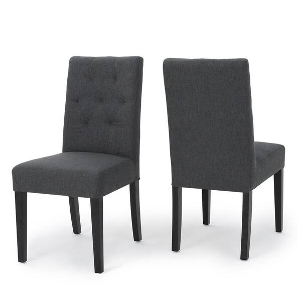 Noble House Gentry Dark Grey Fabric Tufted Dining Chair (Set of 2)