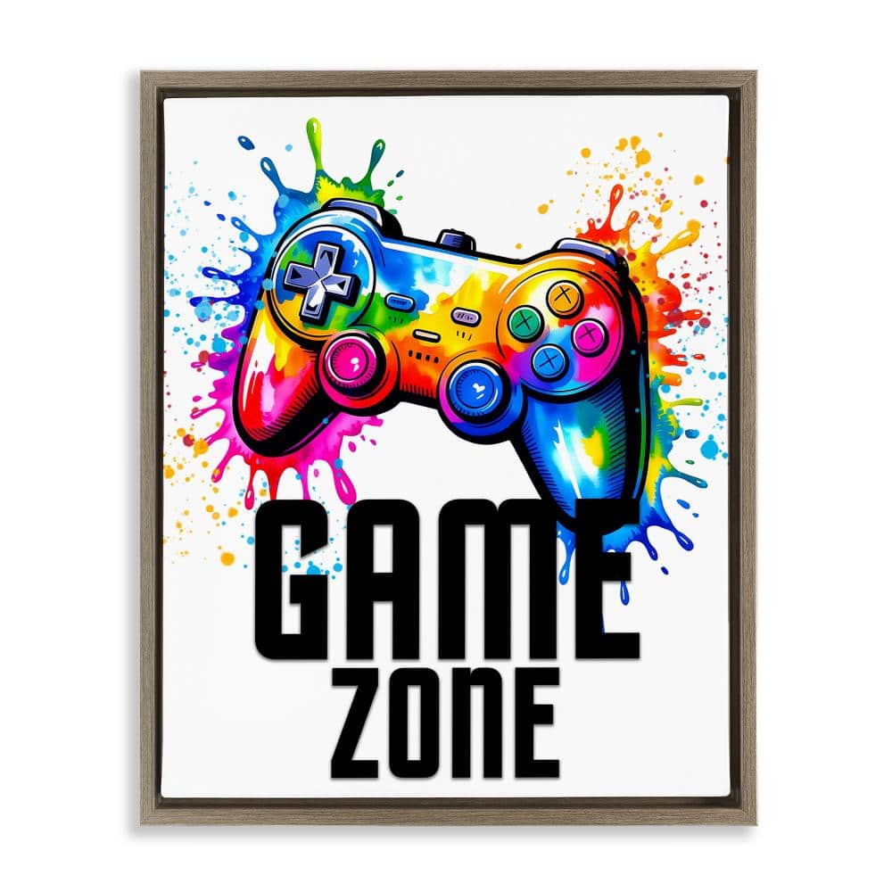Game Zone Bright Splash Brown Framed Floater Canvas Wall Art, design by Kim Allen