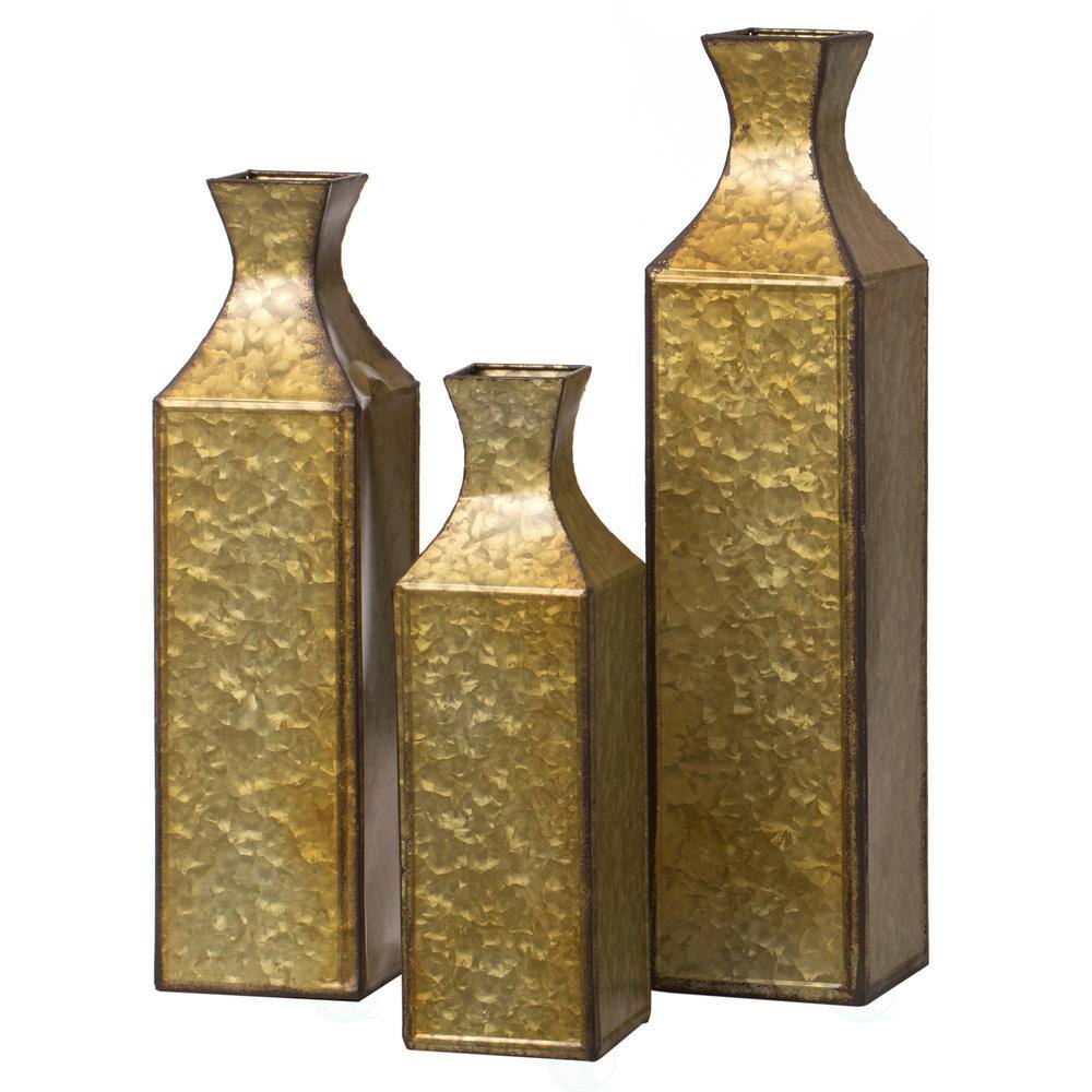 Antique Gold Textured Metal Bottle Shape Floor Vase, Small
