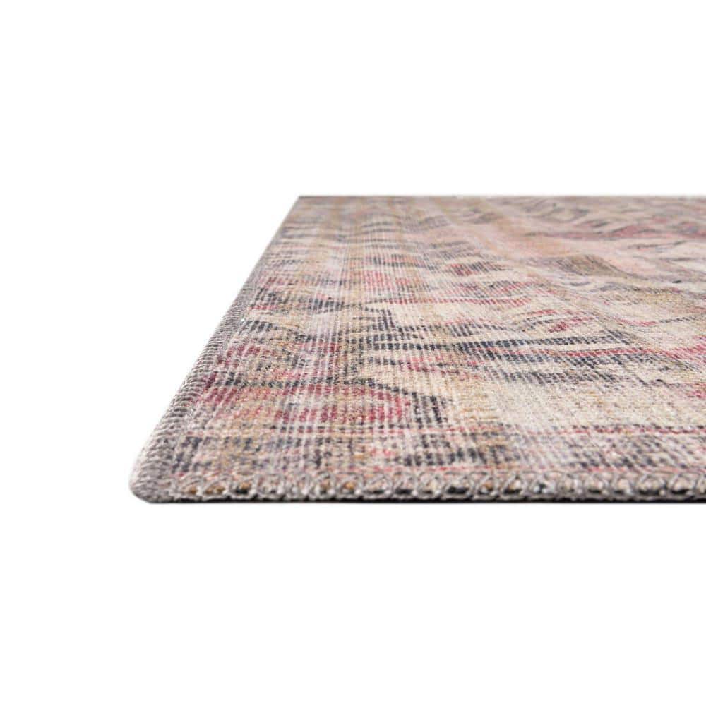 Beige Pink Synthetic Reversible Indoor Runner Rug