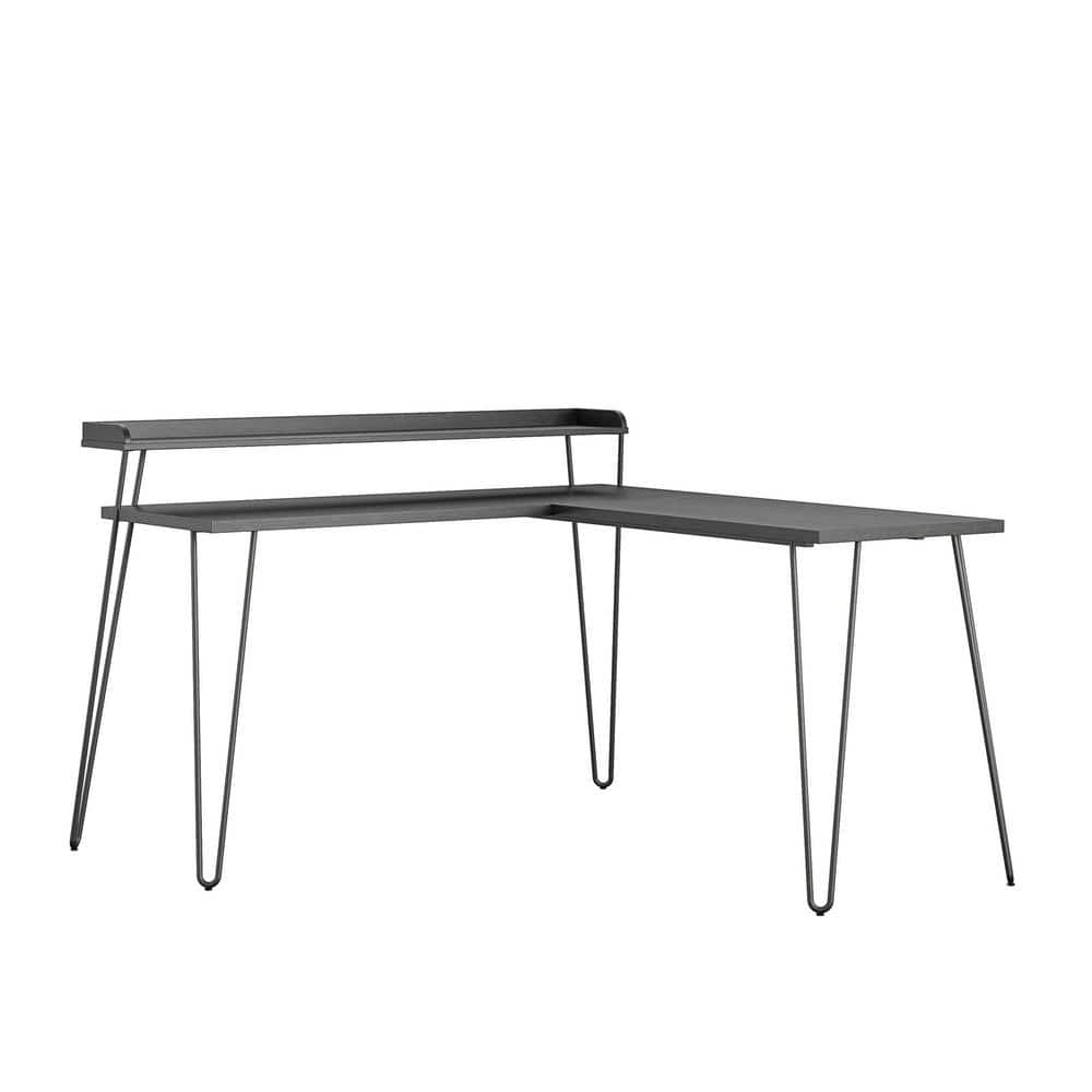Shanewood 55.1 in. L-Shape Black Oak Computer Desk with Riser