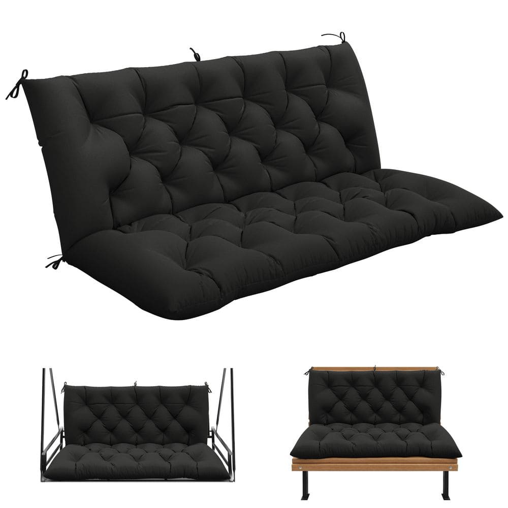 60 in. x 40 in. 2-3 Seater Patio Contoured Replacement Bench Cushion Outdoor Porch Swing Cushion Cushion Black