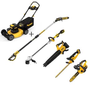 21.5 in. 20-Volt Li-Ion Cordless Battery Walk Behind Push Mower w/Hedge Kit, Trimmer, Blower, Pole & Hand Saw(Tool Only)