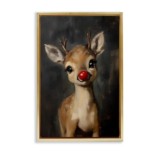 Red Nose Baby Reindeer by Lettered and Lined 1-Piece Gold Floater Frame Graphic Animal Art Print 31 in. x 21 in.