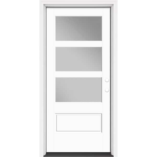 Masonite Performance Door System 36 in. x 80 in. VG 3-Lite Left-Hand Inswing Clear White Smooth Fiberglass Prehung Front Door