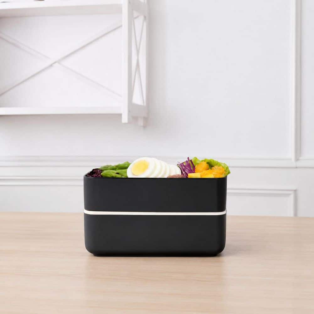 LAIFUCAM Black 7oz. Japanese Theme Adult Lunch Bag Bento Box
