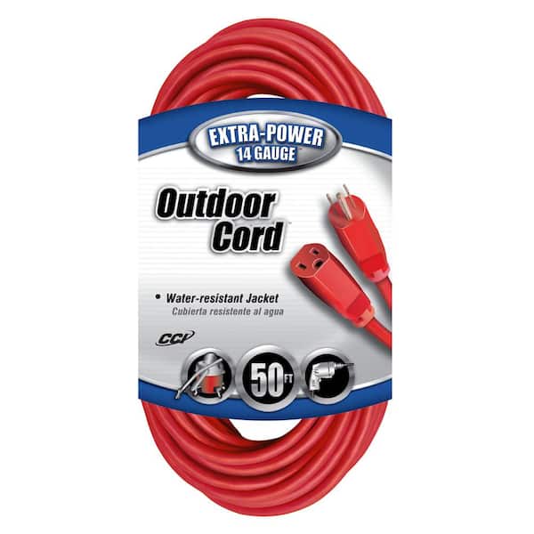 50 ft. 14/3 SJTW Outdoor Medium-Duty Extension Cord, Red