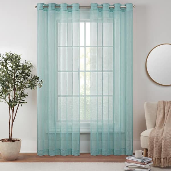 Eclipse Emina Aqua Solid Polyester 50 in. W x 63 in. L Sheer Grommet Curtain