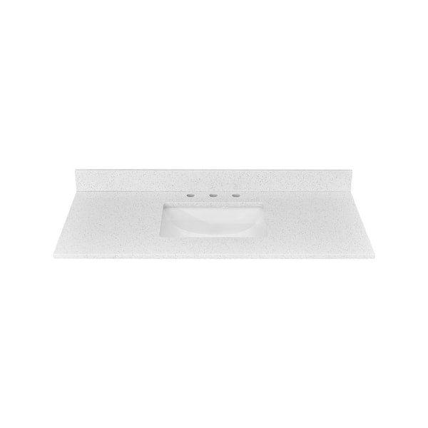 48 in. W x 22 in. D Quartz White Rectangular Single Sink Bathroom Vanity Top in Crystal White
