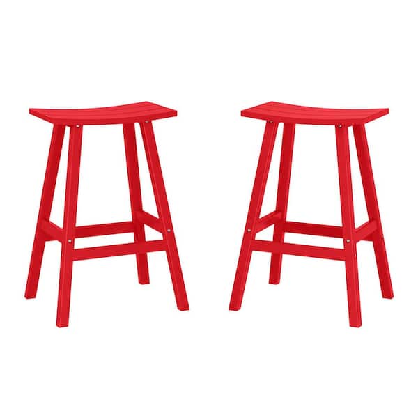 WESTIN OUTDOOR Franklin Red 24 in. Poly HDPE Fade Resistant Outdoor Patio Saddle Seat Counter Height Bar Stool (Set of 2)