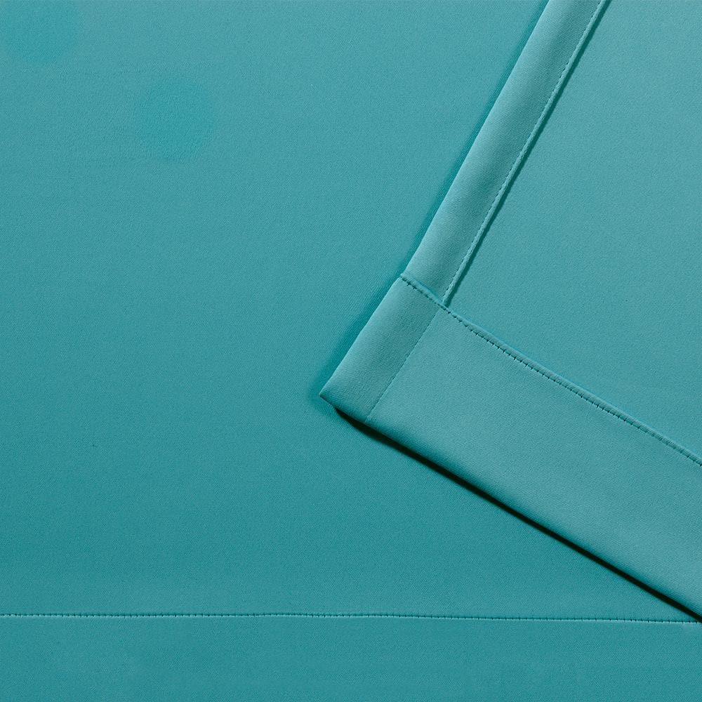 Teal Blackout Pleated Linen-Blend Curtain Panels, 84" Length