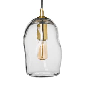 6 in. W x 9 in. H 1-Light Brass Organic Contemporary Hand Blown Glass Pendant Light with Clear Glass Shade