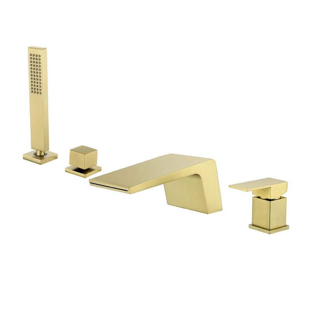 Single-Handle Tub Deck Mount Roman Tub Faucet with Hand Shower and Water Suply Hose in Brushed Gold price history on PriceWatchPro