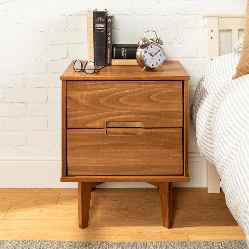 Sloane 2-Drawer Caramel Mid-Century Modern Solid Wood Nightstand -  Walker Edison Furniture Company, HDR2DSLNSCA