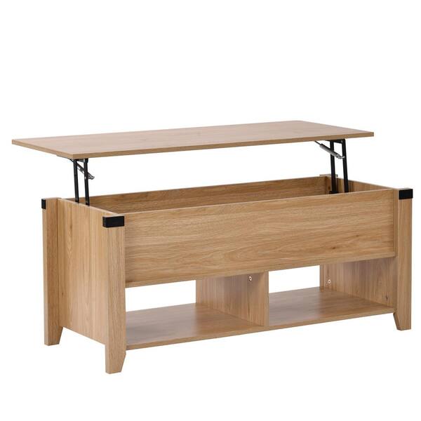 Oak Rectangle Wood Coffee Table, Coffee Table That Opens To Desk