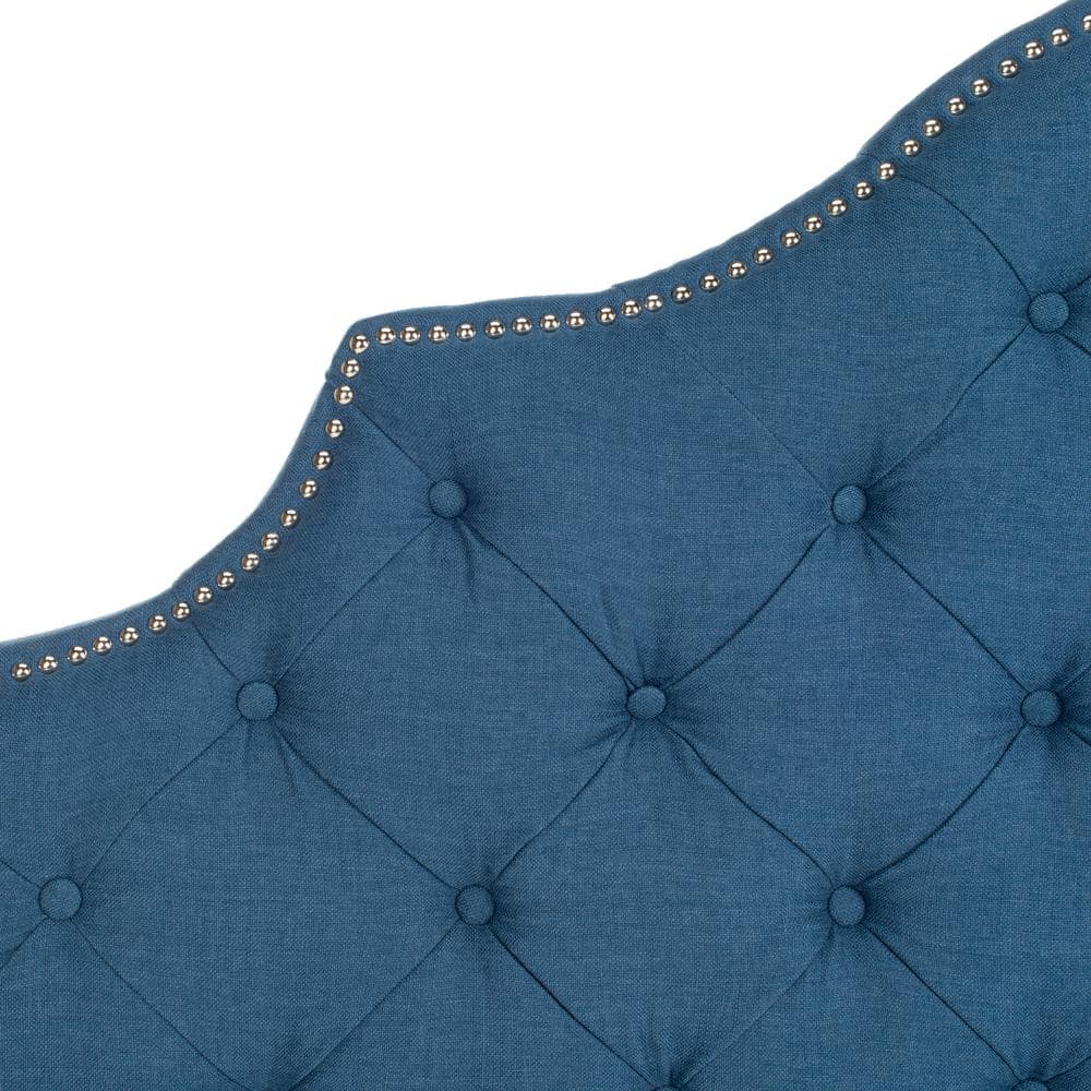 Steel Blue Tufted Queen Upholstered Headboard with Nailhead Trim