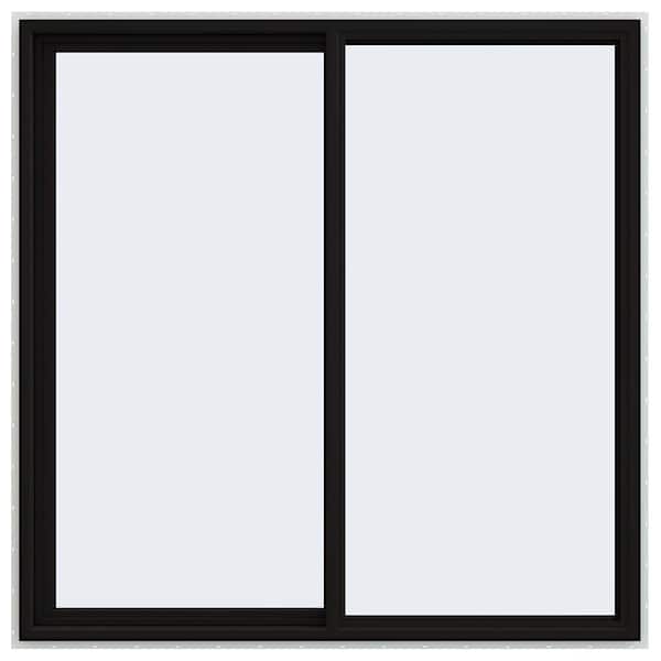 60 in. x 60 in. V-4500 Series Black Exterior/White Interior FiniShield Vinyl Left-Handed Sliding Window with Mesh Screen