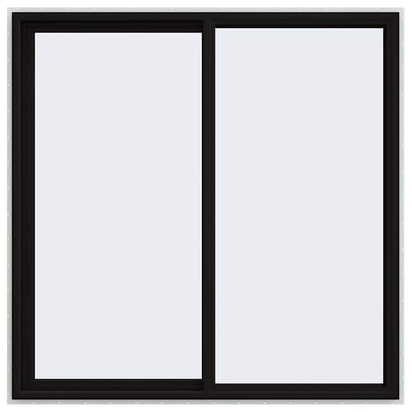 JELD-WEN 60 in. x 60 in. V-4500 Series Black Exterior/White Interior FiniShield Vinyl Left-Handed Sliding Window with Mesh Screen
