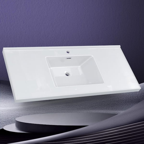48 in. W x22 in. D Solid Surface White Rectangular Single Sink Vanity Top with Backsplash & Basin Bathroom Countertop