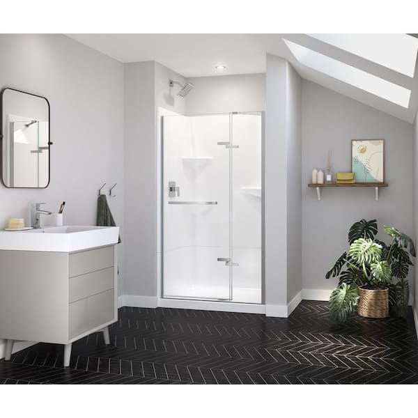MAAX Reveal Sleek 44.5 in. W x 71.5 in. H Pivot Frameless Alcove Shower Door in Chrome