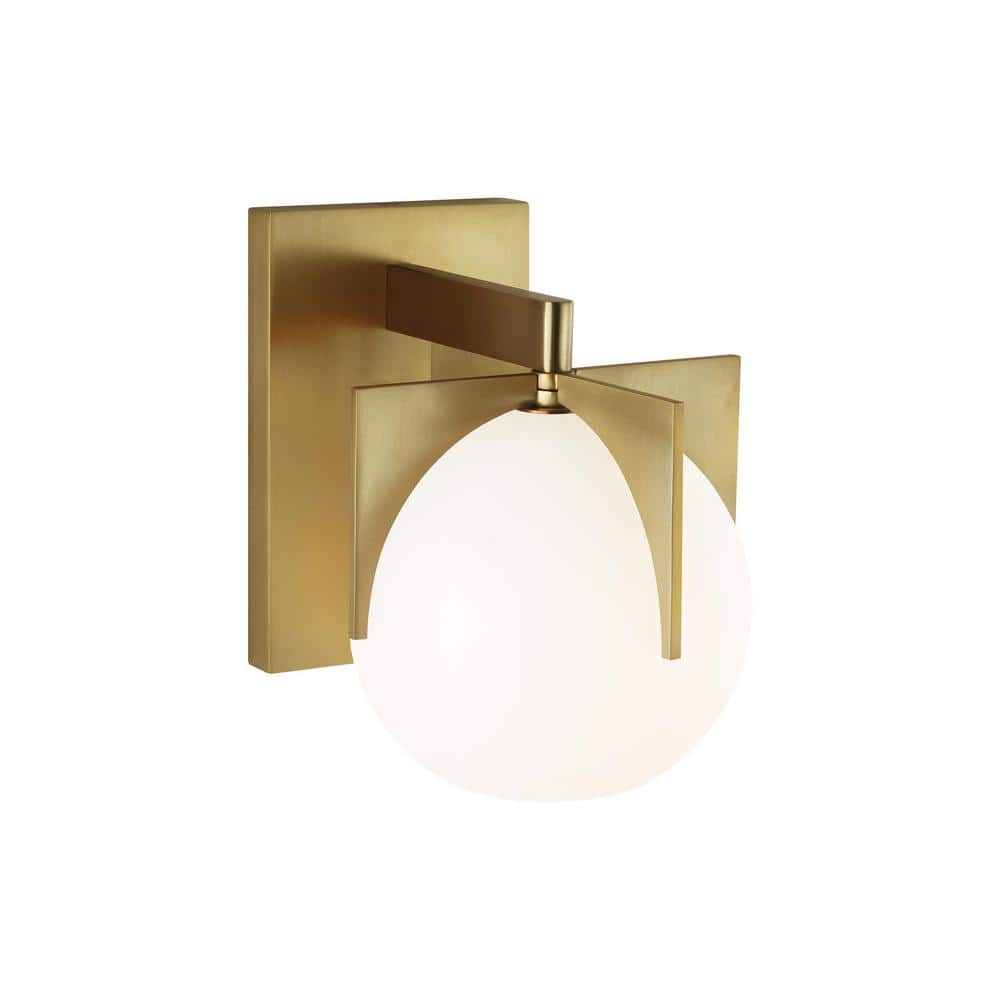Abbott Retro-Inspired Burnished Brass Wall Sconce with Milk Glass Shade