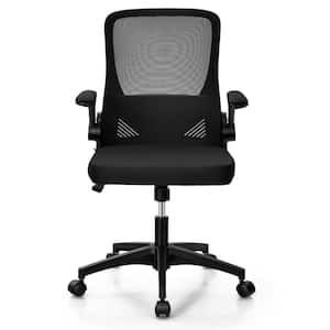 Black Sponge Office Chair with Flip-Up Arms and Foldable Backrest