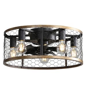 20 in. 5-Light Indoor/Outdoor Black Metal Caged Ceiling Fan with Light Kit and Remote Included