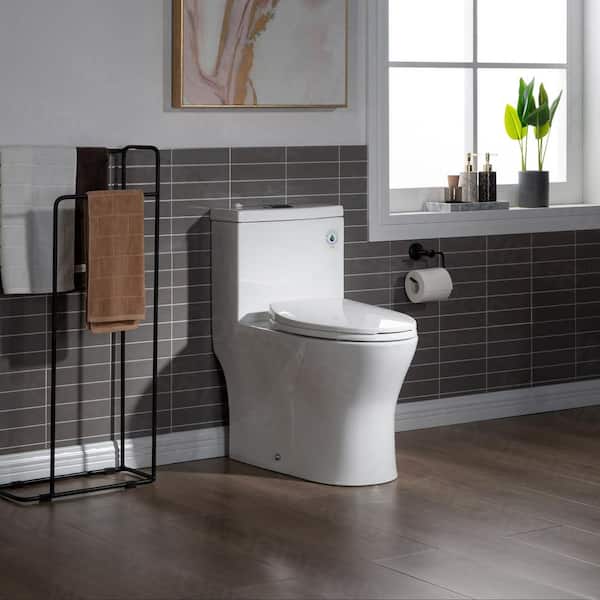 WOODBRIDGE Elite 1-Piece 1.28 GPF High Efficiency Dual Flush Elongated All-in One Toilet in White with Soft Closed Seat Included