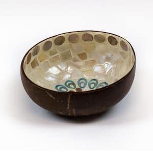 Mandalan Lotus Turquoise/Cream Coconut Bowl, 3.5" x 3.5"