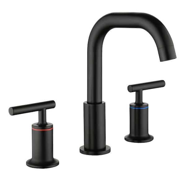 FORCLOVER 8 in. Widespread 2-Handle Bathroom Faucet with Valve and cUPC Water Supply Lines in Matte Black (8.86 in. High Spout)