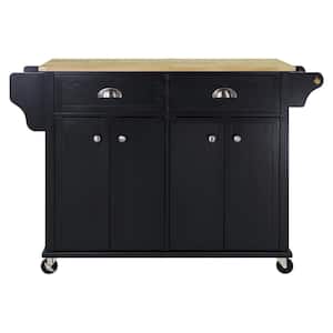 Black Cambridge Natural Wood Top 32 in. Kitchen Island with Storage