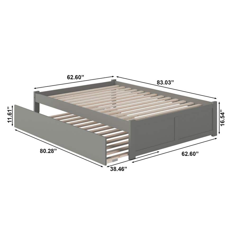 Concord Minimalist Queen Platform Bed with Twin XL Trundle in Gray