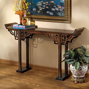 Forbidden City 25 in. Black Standard Rectangle Top Wood Asian Console Table