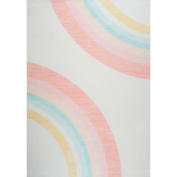 Kids Rainbow Soft Playmat Pink Cream 7 ft. x 10 ft. Indoor Soft Area Rug