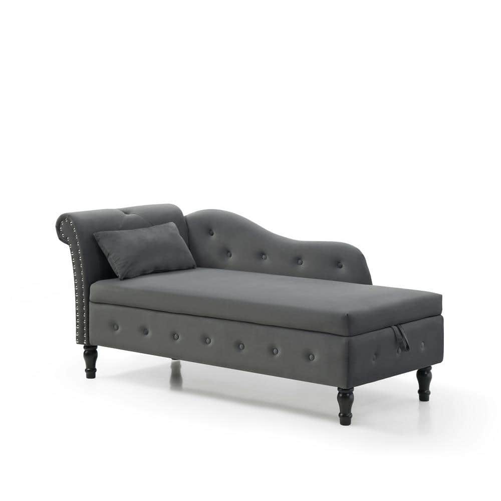 60 in.W Gray Modern Multifunctional Storage Velvet Tufted Chaise Lounge ...