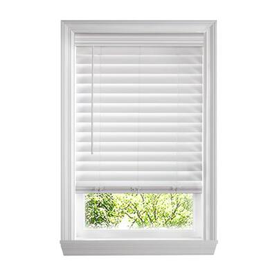 White Cordless Premium Faux Wood blinds with 2.5 in. Slats - 50.5 in. W x 72 in. L (Actual Size 50 in. W x 72 in. L)