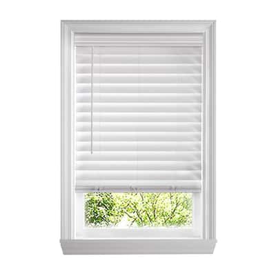 White Cordless Premium Faux Wood blinds with 2.5 in. Slats - 65 in. W x 72 in. L (Actual Size 64.5 in. W x 72 in. L)