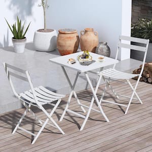 Patio Metal Bistro Set, Folding Outdoor Patio Furniture Sets, Patio Set of 3 Foldable Patio Table and Chairs-White