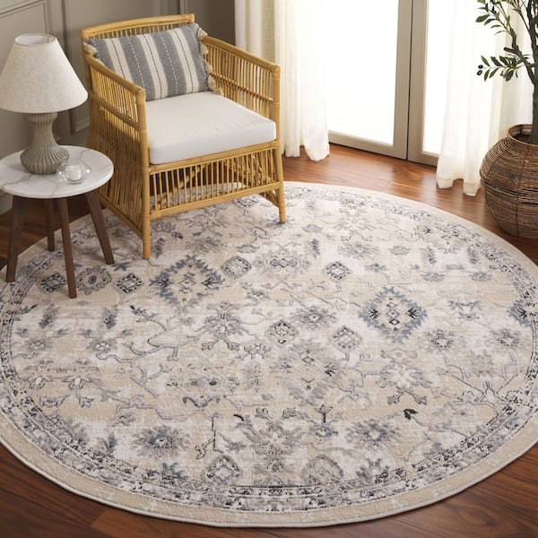 Quincy 7 ft. x 7 ft. Ivory/Beige Oriental Round Rug